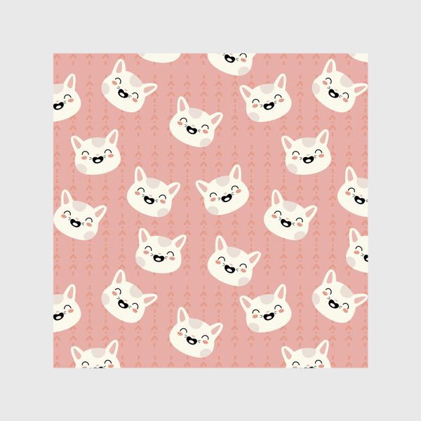 Шторы &laquo;паттерн белые мордочки кошек на розовом фоне &raquo;