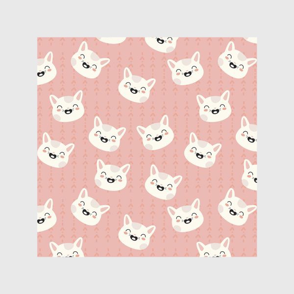 Скатерть «паттерн белые мордочки кошек на розовом фоне »