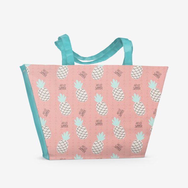 Пляжная сумка «паттерн с ананасами в стиле дудл на розовом фоне »