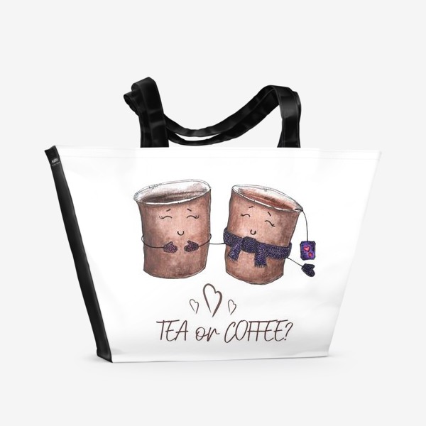 Пляжная сумка «Дуэт стаканчиков - чай или кофе?»