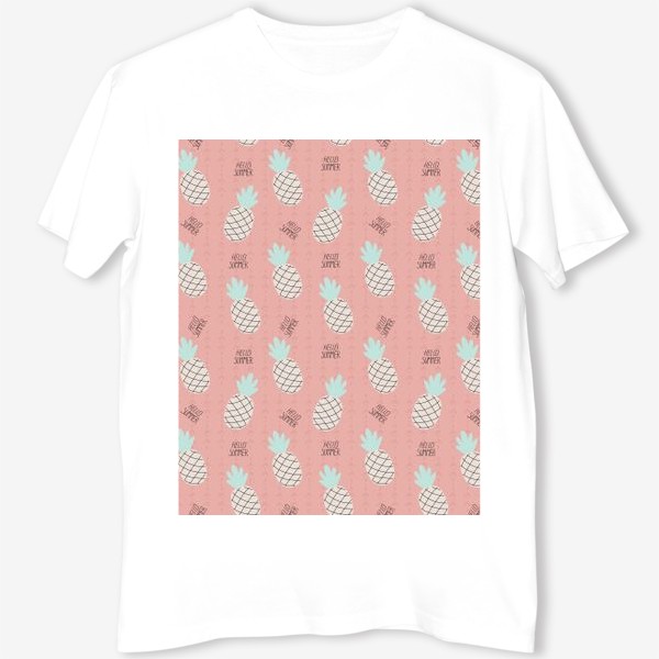Футболка «паттерн с ананасами в стиле дудл на розовом фоне »