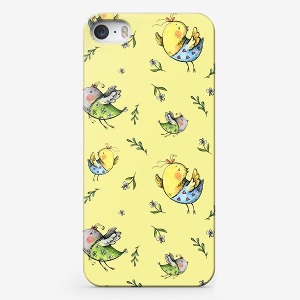 Чехол iPhone «Птички-невелички на желтом»