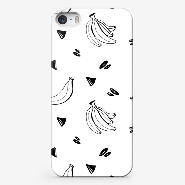 Чехол iPhone «Милый черный контур банан и треугольник паттерн »