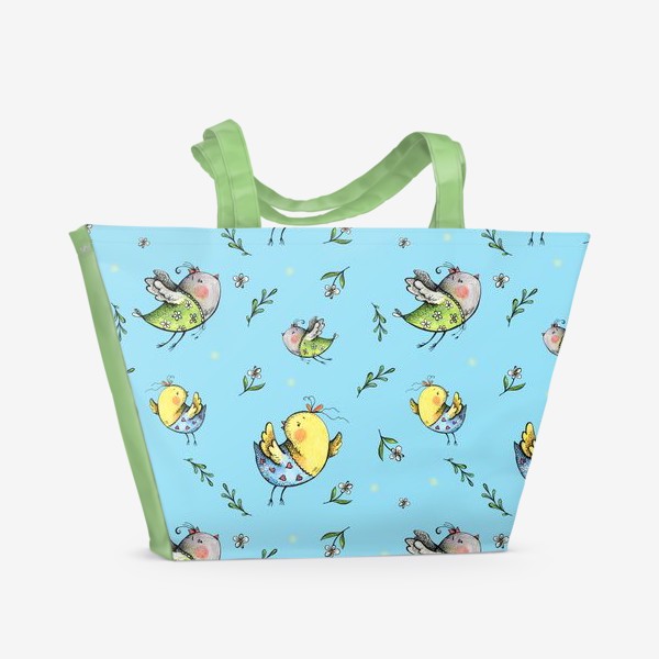 Пляжная сумка «Птички-невелички на голубом»
