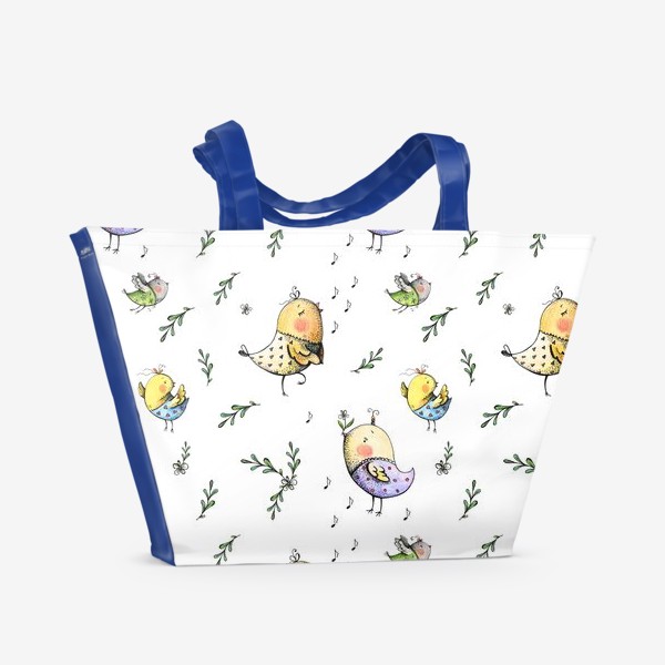 Пляжная сумка «Птички-невелички на белом»