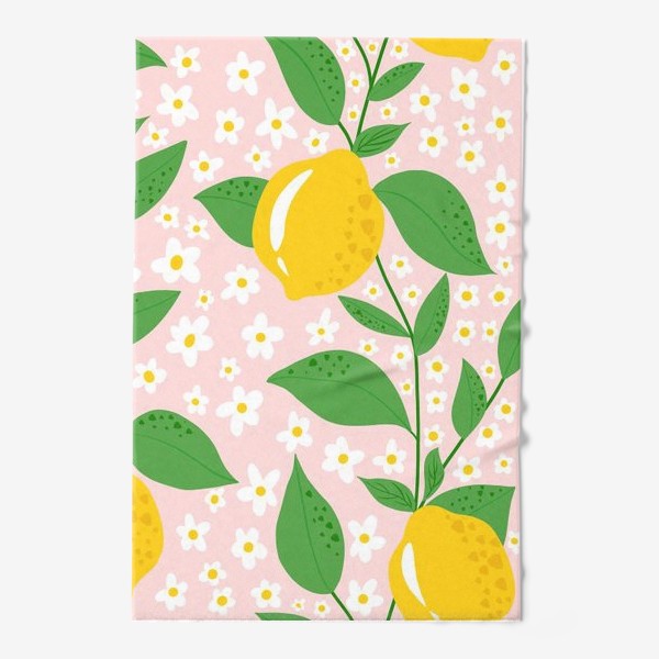 Полотенце «Лимоны на нежном розовом фоне с цветами»