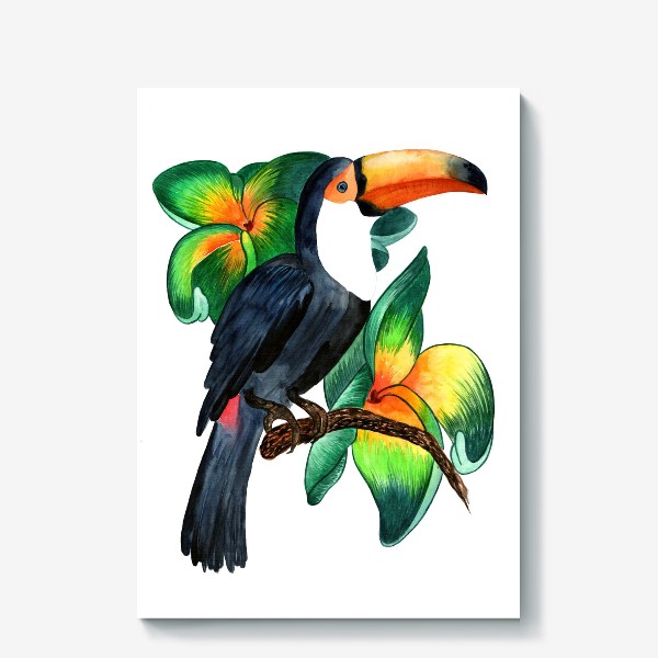 Холст «Тукан с тропическими цветами»