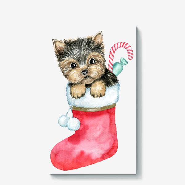 Холст «Щенок в носке, рождественский подарок, щенок и Рождество»