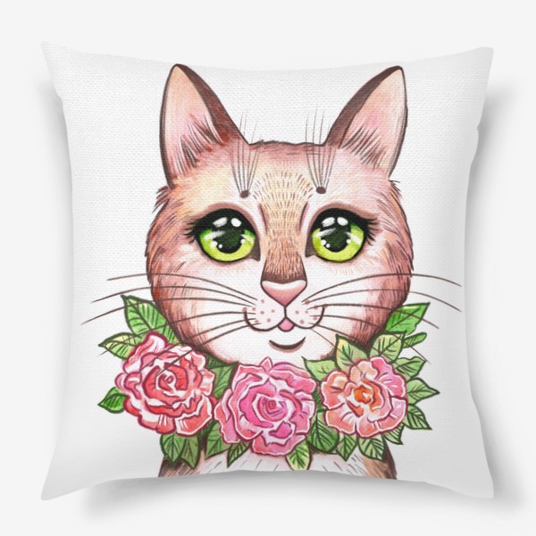 Подушка «Кошка и розы»
