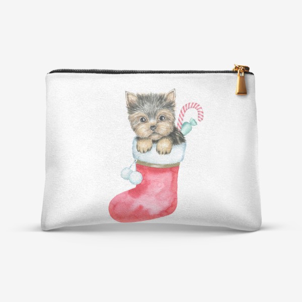 Косметичка «Щенок в носке, рождественский подарок, щенок и Рождество»
