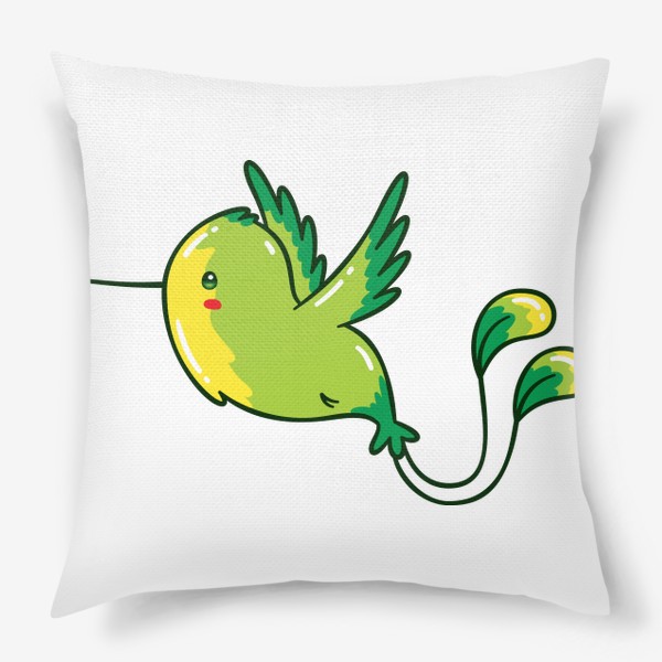 Подушка «Кавайная Зеленая Птичка Колибри #1»