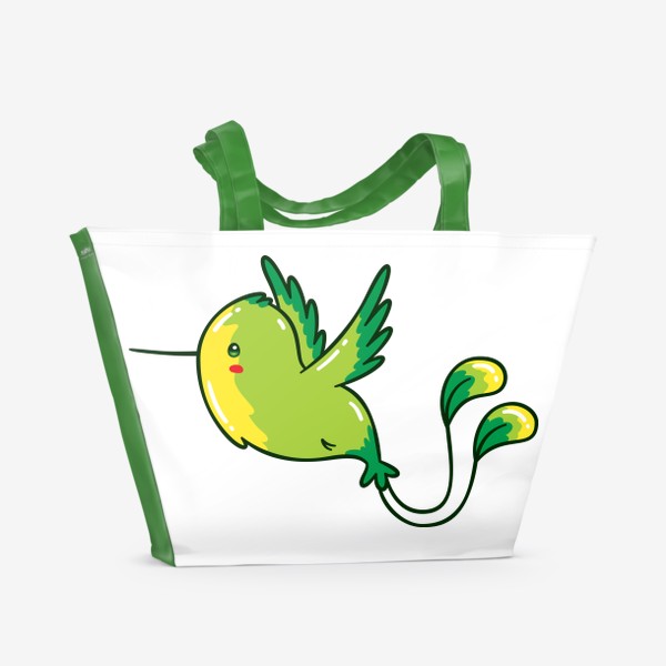 Пляжная сумка «Кавайная Зеленая Птичка Колибри #1»