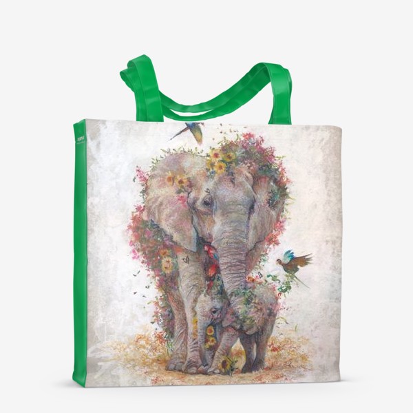 Сумка-шоппер «Цвет африки, слоны, цветы»