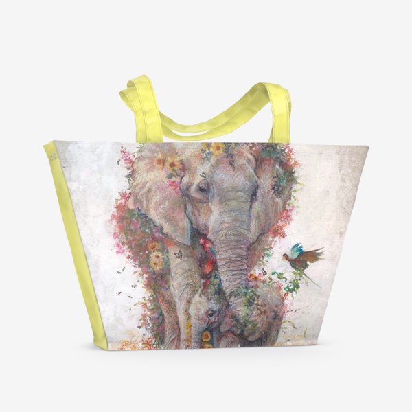 Пляжная сумка «Цвет африки, слоны, цветы»