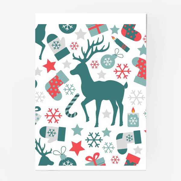 Постер «Рождество, Новый год, зимние праздники - бесшовный паттерн»