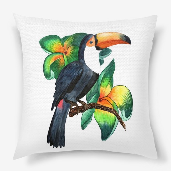 Подушка «Тукан с тропическими цветами»