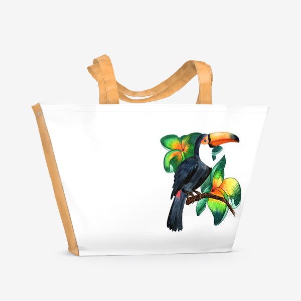 Пляжная сумка «Тукан с тропическими цветами»