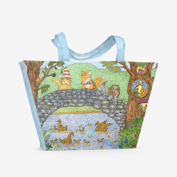 Пляжная сумка «Лис и кот в парке»