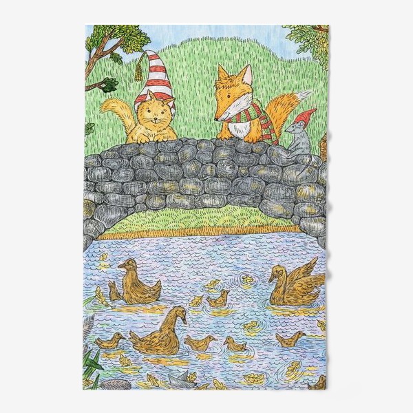 Полотенце «Лис и кот в парке»