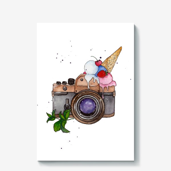 Холст «Фотоаппарат и мороженое»
