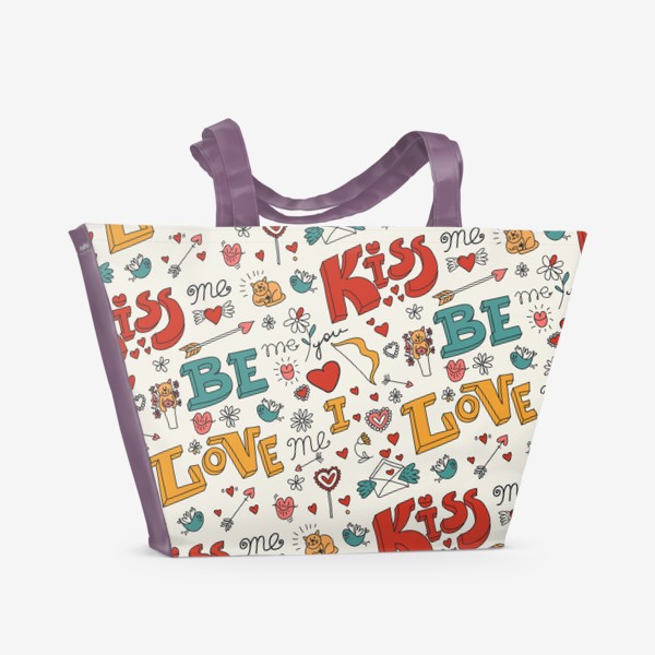 Пляжная сумка «Паттерн день святого валентина поцелуй, любовь»