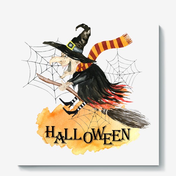 Холст «Хэллоуин,ведьмочка, ведьма, тыквы, осень»