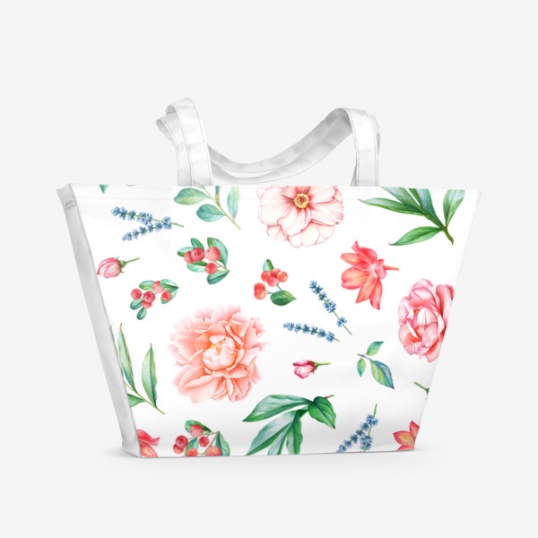 Пляжная сумка «Пионы, розы, лаванда и ягоды»