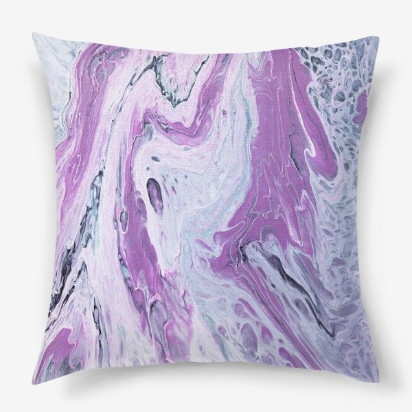 Подушка «Fluid art, Флюид арт розовый, сиреневый, фиолетовый, серый, белый и черный цвета, растительная абстракция»