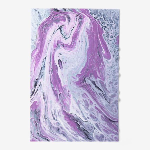 Полотенце «Fluid art, Флюид арт розовый, сиреневый, фиолетовый, серый, белый и черный цвета, растительная абстракция»