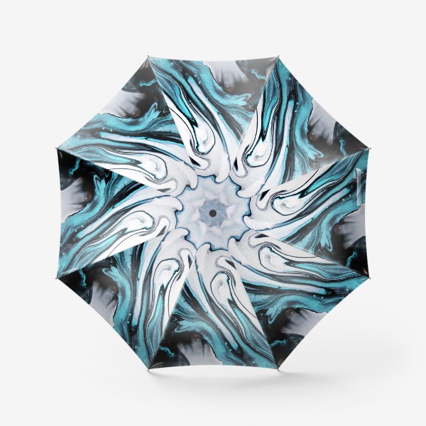Зонт «флюид арт, черно бело-голубая растительная абстракция, пятна»