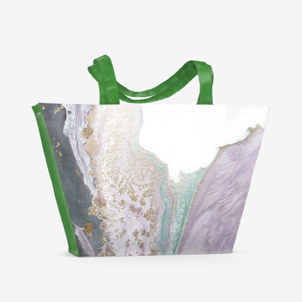 Пляжная сумка &laquo;Растительная абстракция с золотом в серо-зеленых, фиолетовых и розовых цветах&raquo;