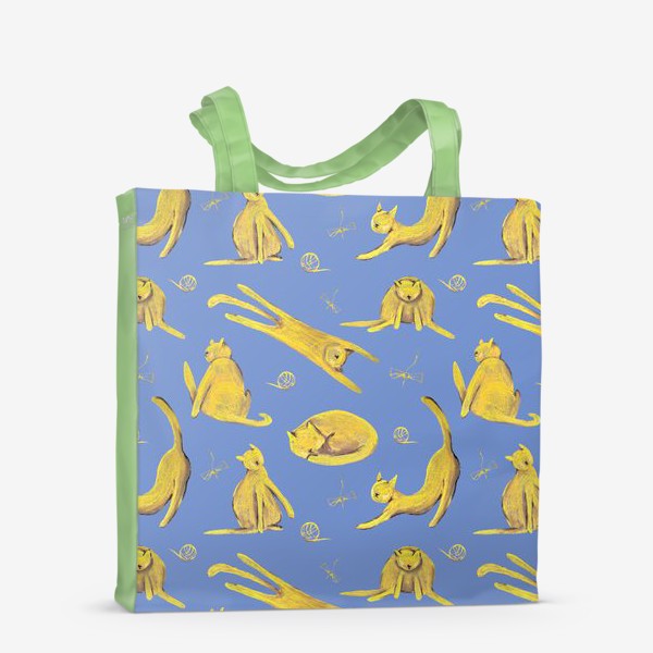 Сумка-шоппер «Желтые котики на голубом фоне Паттерн Узор с котами»