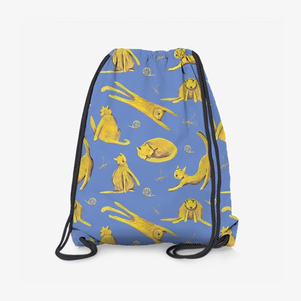 Рюкзак «Желтые котики на голубом фоне Паттерн Узор с котами»