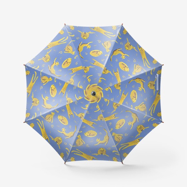 Зонт «Желтые котики на голубом фоне Паттерн Узор с котами»