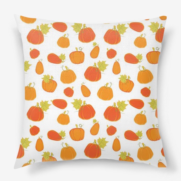 Подушка «Оранжевые тыквы на белом фоне»