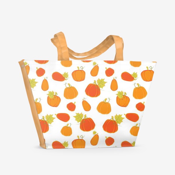 Пляжная сумка &laquo;Оранжевые тыквы на белом фоне&raquo;
