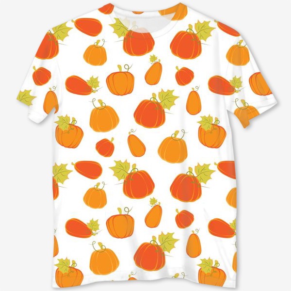 Футболка с полной запечаткой «Оранжевые тыквы на белом фоне»