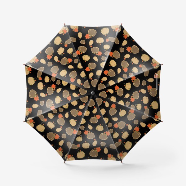 Зонт «Тыквы коричневые и бежевые на черном фоне»