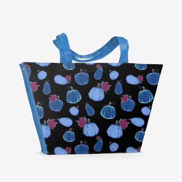 Пляжная сумка «Тыквы синие и голубые на черном фоне»
