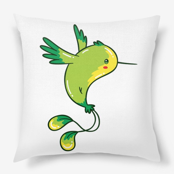 Подушка «Кавайная Зеленая Птичка Колибри #2»