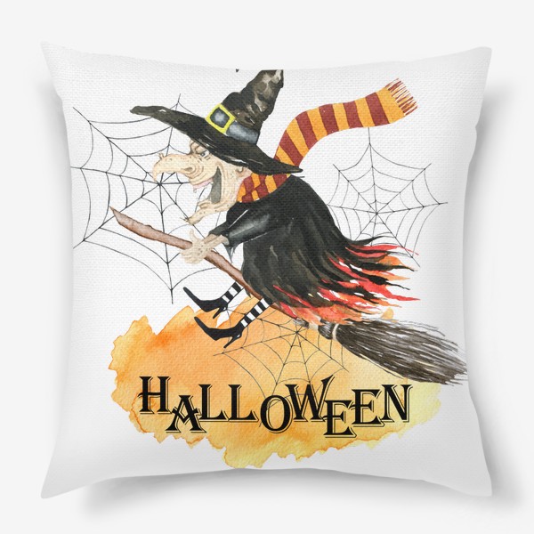 Подушка «Хэллоуин,ведьмочка, ведьма, тыквы, осень»