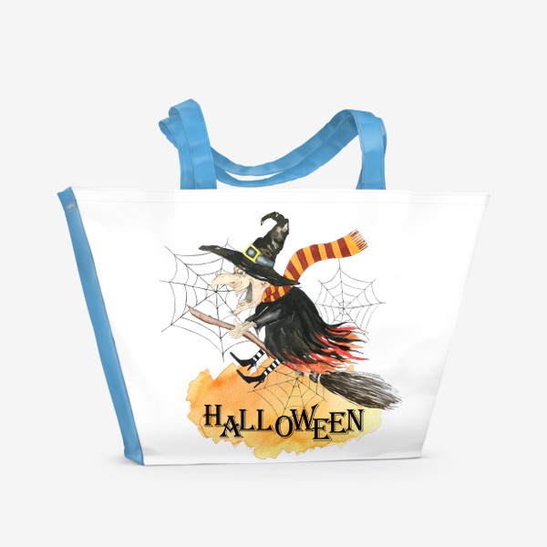 Пляжная сумка &laquo;Хэллоуин,ведьмочка, ведьма, тыквы, осень&raquo;