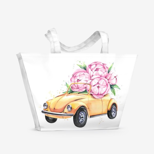 Пляжная сумка «Машина с пионами»
