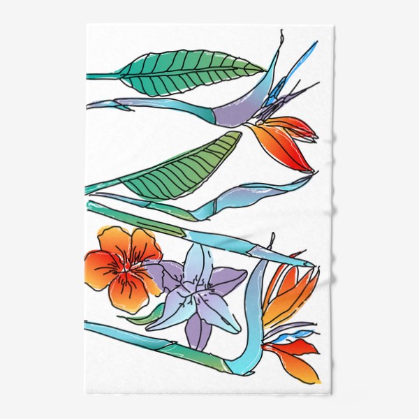 Полотенце « Strelitzia. Яркие цветы стрелиции, лилия и гибискус»