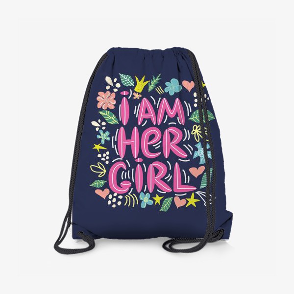 Рюкзак «Леттеринг "Я ее девочка" в сердечках и цветах на темном фоне»