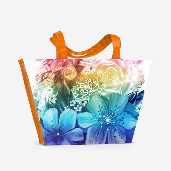 Пляжная сумка «Розы и ромашки с радужным градиентом»