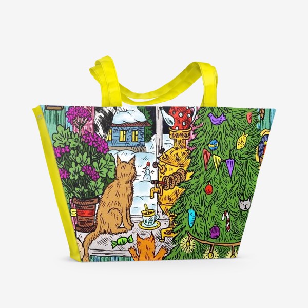 Пляжная сумка «Кошки и Новый год»