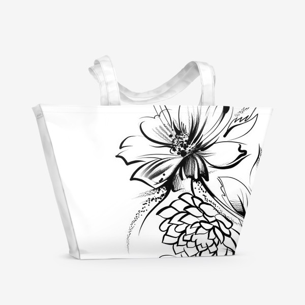Пляжная сумка &laquo;Ромашка и роза на белом фоне&raquo;