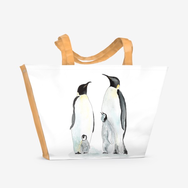 Пляжная сумка «Пингвины. Дружная семейка.»