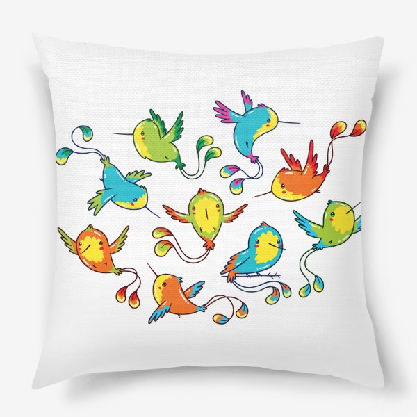 Подушка «Кавайные Разноцветные Птички Колибри»